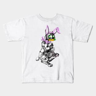 Bobtail BunnyCat: Salt & Pepper (Pink) Kids T-Shirt